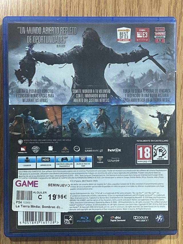 PS4 (PlayStation 4) Sombras de Mordor