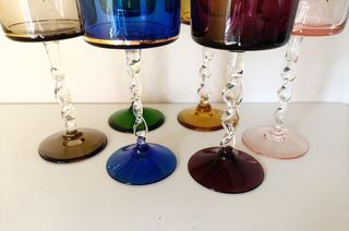 6 Copos Vintage - Vidro Soprado, Pintados à Mão