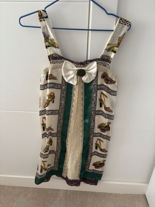 Vestido fiesta corto estampado - beige/verde