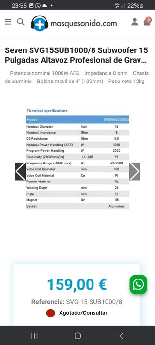 Pareja de Seven Soundvector 1000 rms
