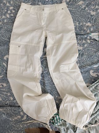 Pantaloni cargo bianchi cotone