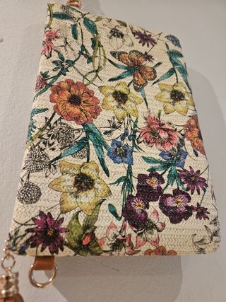 Bolso de mano de rafia con flores - multicolor
