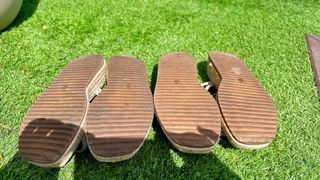 Sandalias esparto planas beige y grises