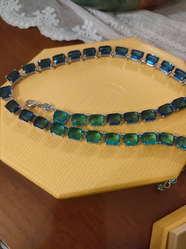 Collana Swarovski cristalli azzurri e verdi