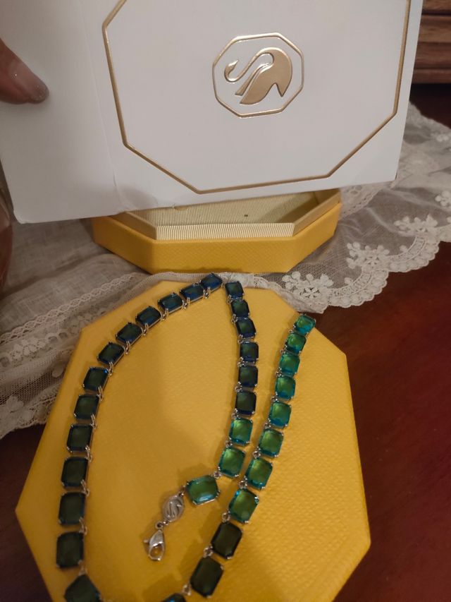 Collana Swarovski cristalli azzurri e verdi