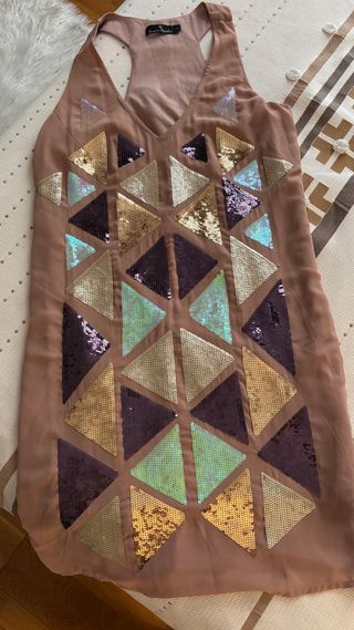 Vestido fiesta beige-multicolor L