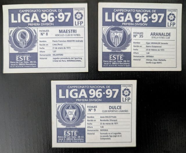 3 Cromos Liga Fichajes 1996-1997: Ediciones Este