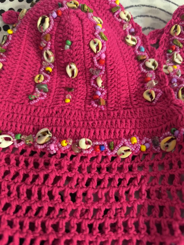 Top crochet rosa
