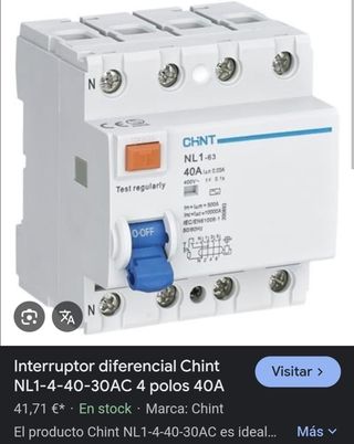 Interruptor Diferencial Chint NL1-4-40-30AC 40A