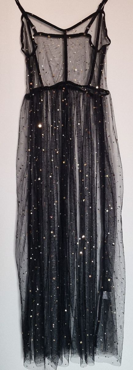 Vestito/Sottoveste in Tulle Nero con Stelle Dorate