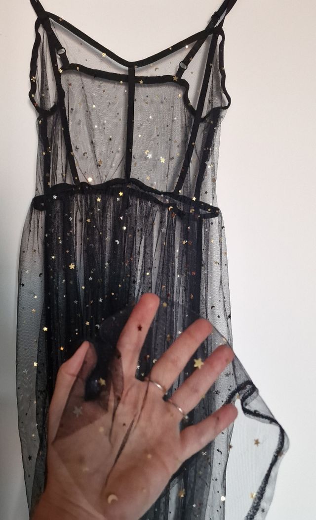 Vestito/Sottoveste in Tulle Nero con Stelle Dorate