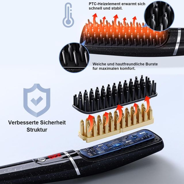 Mini spazzola lisciante per barba, con controllo termico