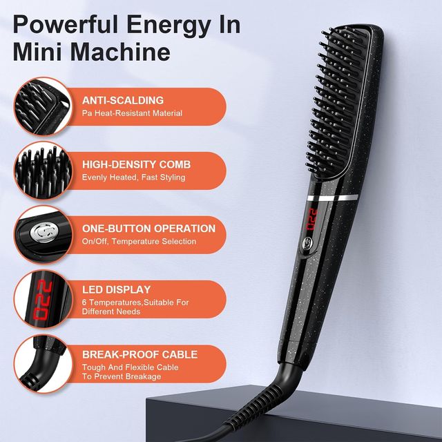 Mini spazzola lisciante per barba, con controllo termico