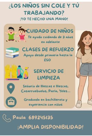 Clases, cuidado niños y limpieza
