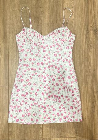 Vestido flores rosa blanco ZARA