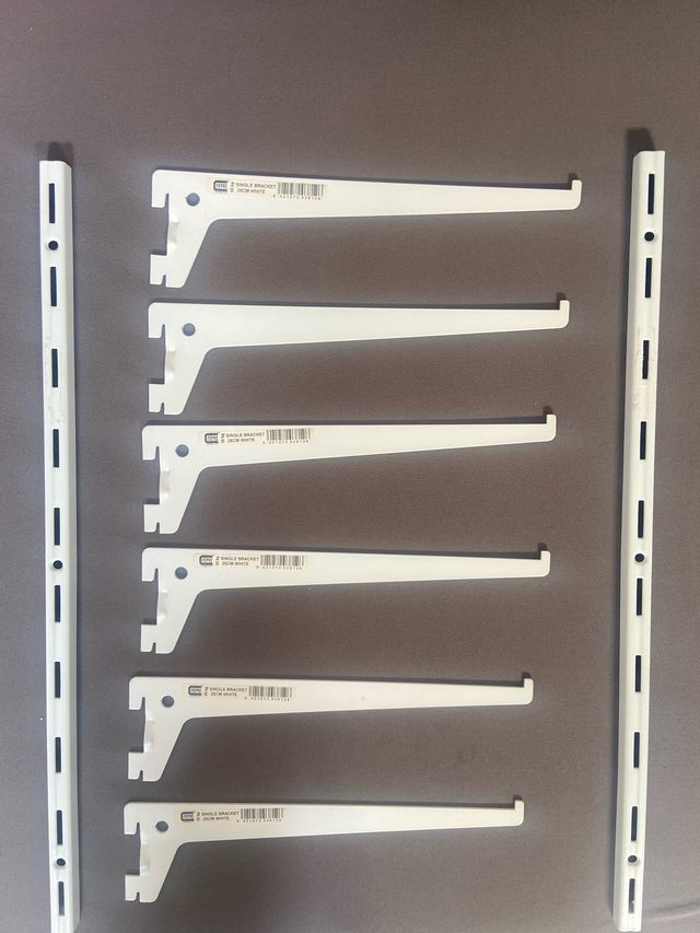 6 Soportes Pared + 2 Perfiles Blancos 25cm