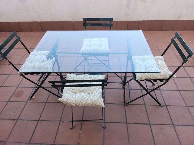 Mesa de cristal 120x80 + 4 sillas jardín SIN COJIN