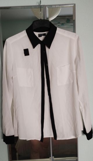 Camisa blanca y negra manga larga - Talla L
