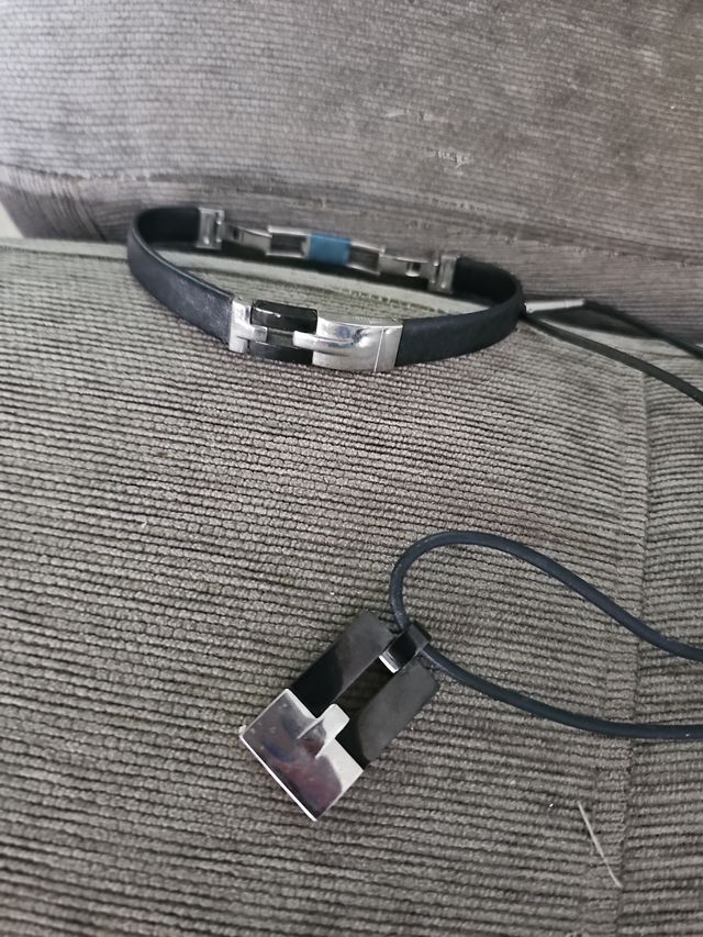 Pulsera y colgante plata negra