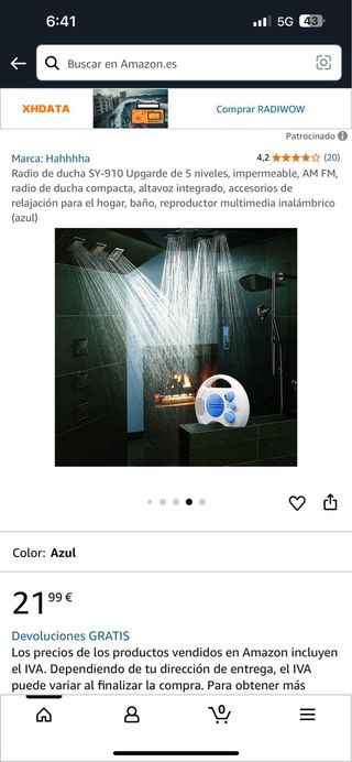 Radio ducha impermeable SY-910 5 niveles