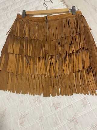 Falda marrón flecos piel autentica