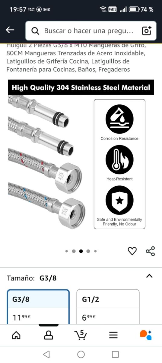 Mangueras G3/8 Acero Inoxidable