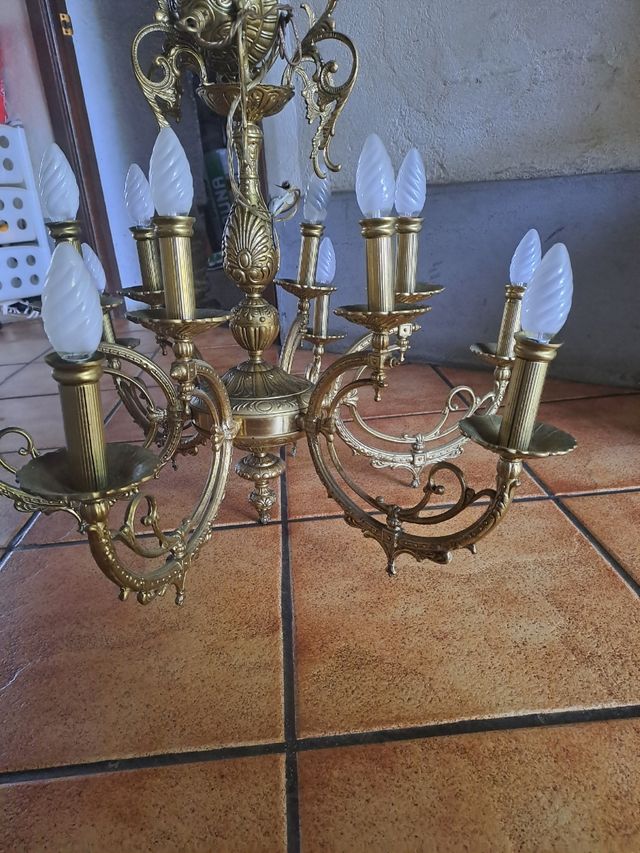 Lampara bronce antiguo 10 luces