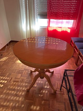 Mesa redonda cristal madera extensible