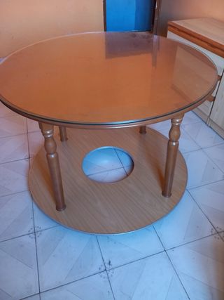 Mesa redonda cristal madera