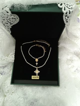 Conjunto fallera perlas naturales 
