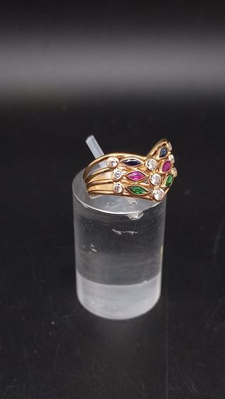 J - 0738 Anillo oro 18k con piedras de colores