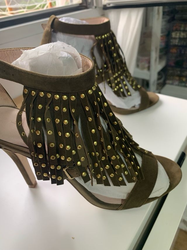 Sandalias tacón 9cm | dorado-verde oliva