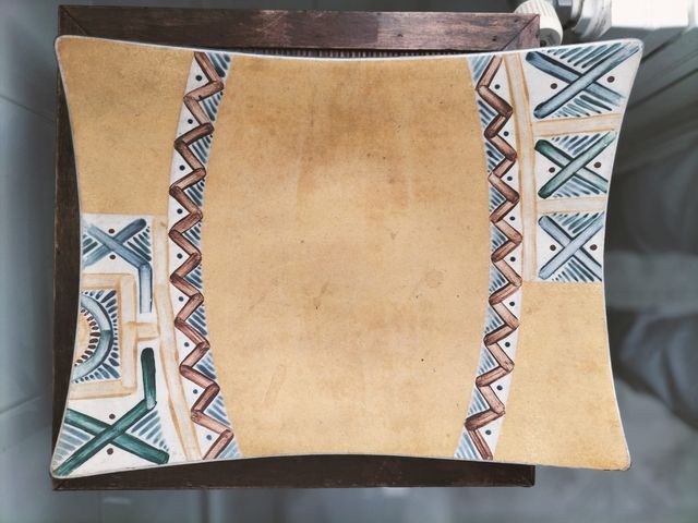 Fuente cerámica decorativa - Mostaza y Azul