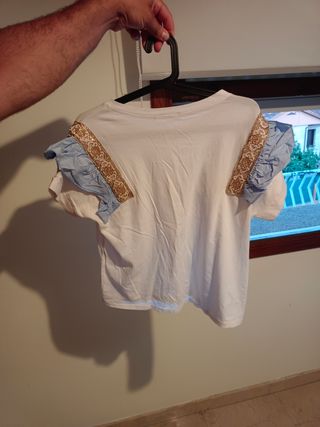 Blusa blanca y azul - Talla única