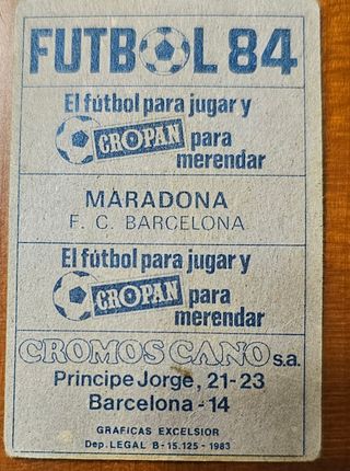 Cromo Maradona F.C. Barcelona. Temporada 84