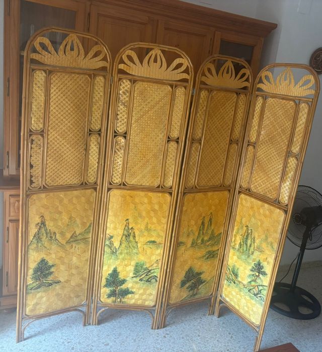 Biombo bambú años 60 - 4 paneles