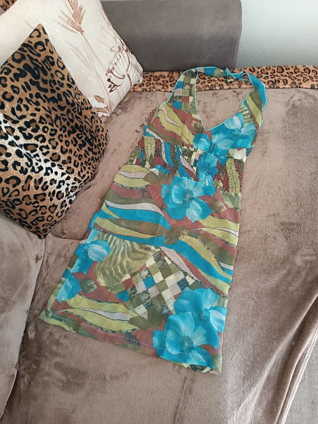 Abito copricostume fantasia verde-turchese