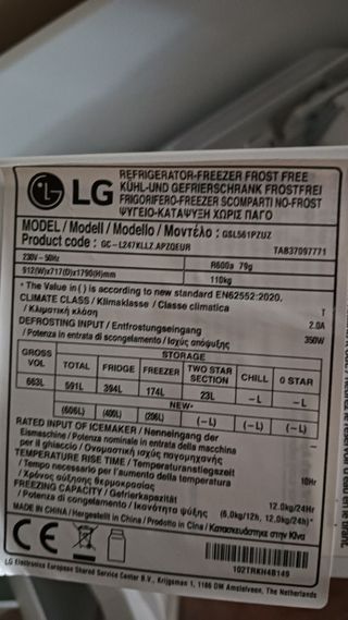 Piezas Nevera LG GSL561PZUZ - Acero inoxidable