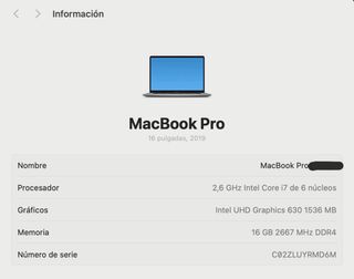 MacBook Pro 16” - Core i7 - teclado Inglés - 2019