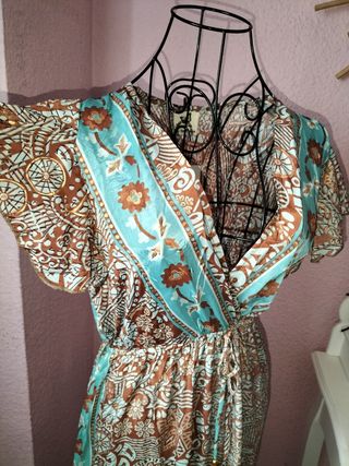 Vestido boho chic marrón turquesa