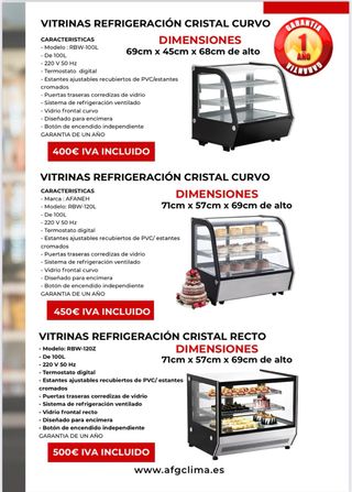 VITRINAS DE FRIO SOBRE MESA DE PASTELERIA Y BEBIDA