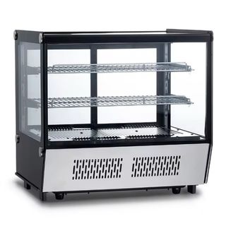 VITRINAS DE FRIO SOBRE MESA DE PASTELERIA Y BEBIDA