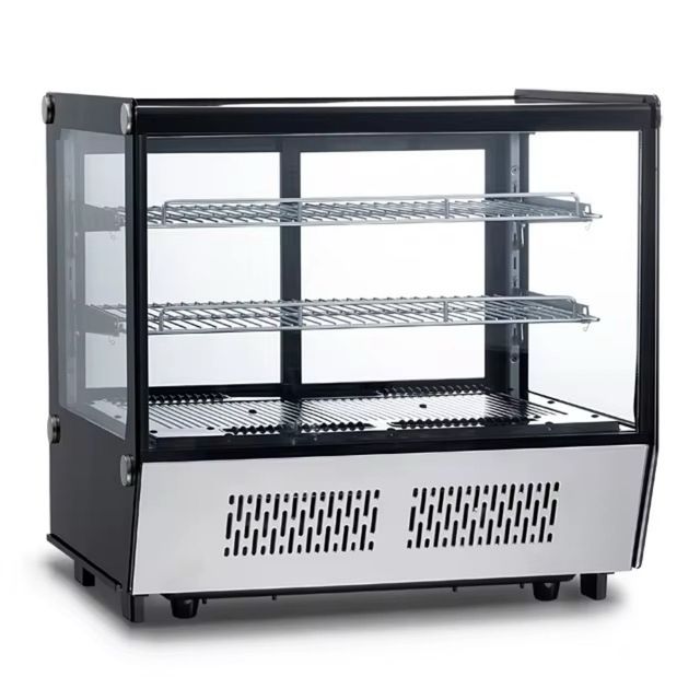 VITRINAS DE FRIO SOBRE MESA DE PASTELERIA Y BEBIDA