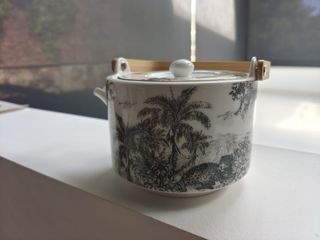 Tetera porcelana bambú - blanco y negro