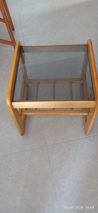 Mesa auxiliar madera y cristal