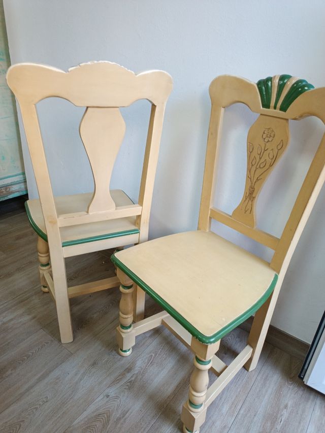 2 Sillas Comedor Clásicas - Beige y Verde