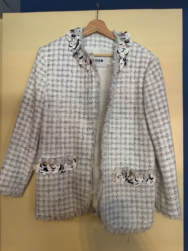 Chaqueta ISGM tweed blanca y gris