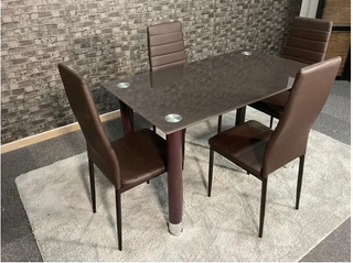 Juego Comedor 5 piezas - Cristal & Cuero Sintético