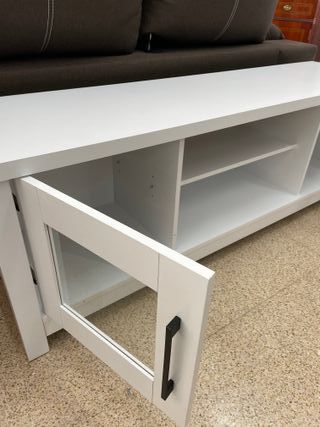 Mueble TV blanco - melamina y cristal