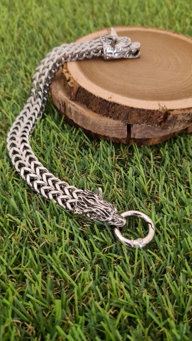 Braccialetto Argento Teste Lupo